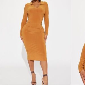 Pop the Collar Ruched Midi Dress
Elegant Mustard Long Sleeve Dress